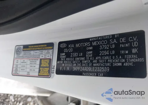 2020 Kia Forte Lxs из США, поврежденный, VIN 3KPF24AD9LE232539